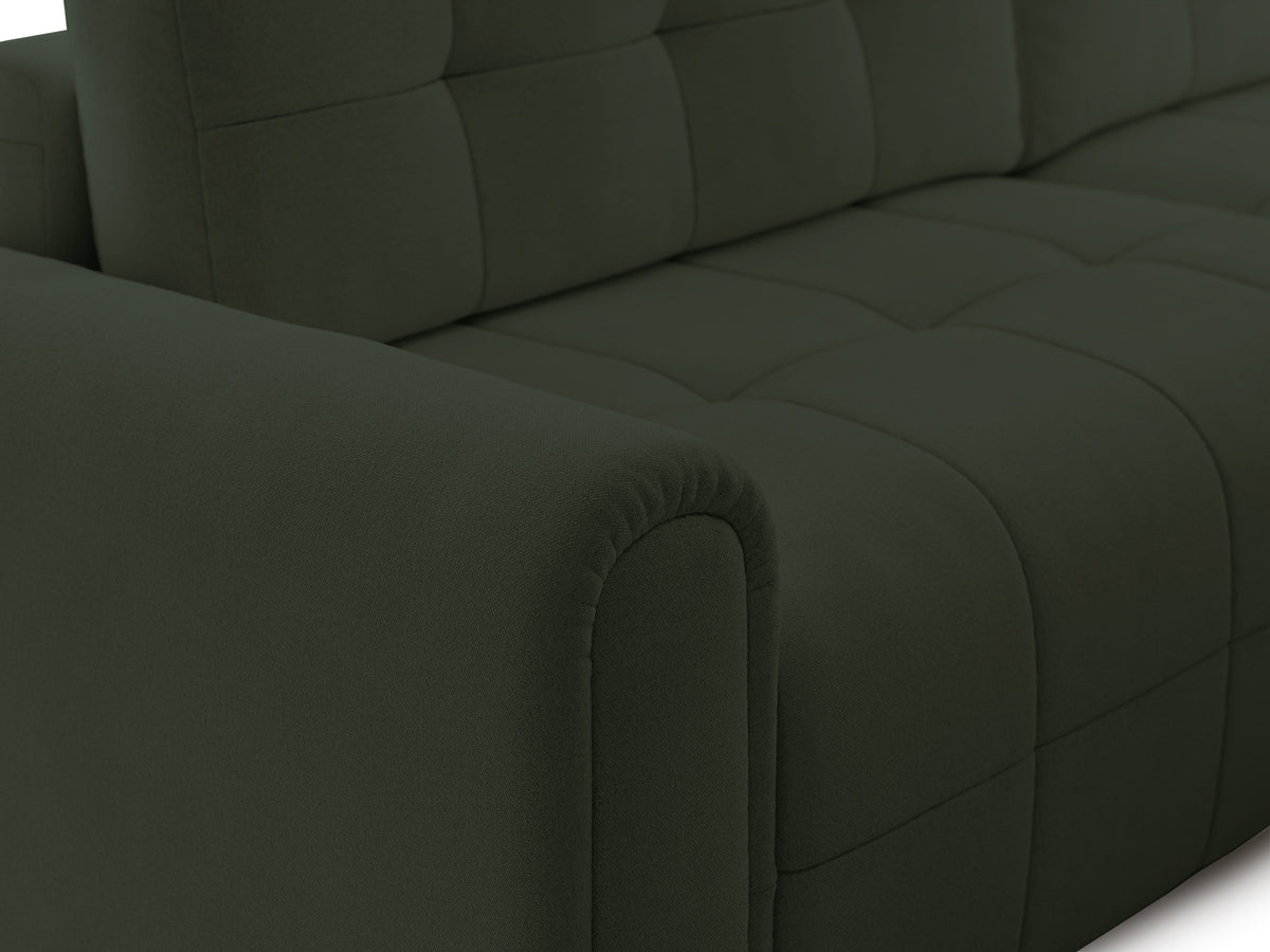 Ecksofa mit Schlaffunktion Simolla, L-förmig, rechtsseitig, mit Stauraum, olivgrüner Chenille-Bezug