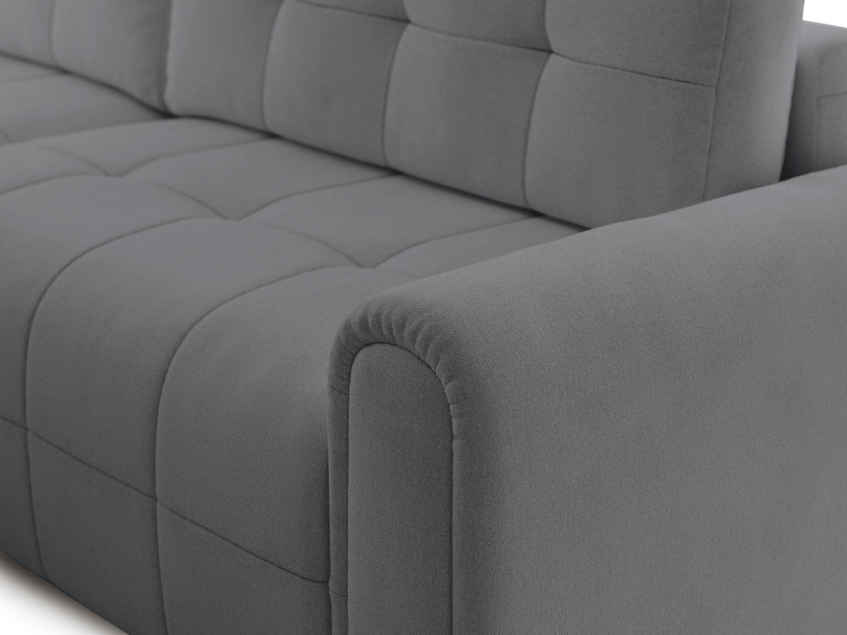 Canapé d'angle Simolla L gauche avec fonction couchage et coffre de rangement en tissu chenille gris