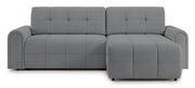 Canapé d'angle droit Simolla avec fonction couchage et coffre de rangement, tissu chenille gris