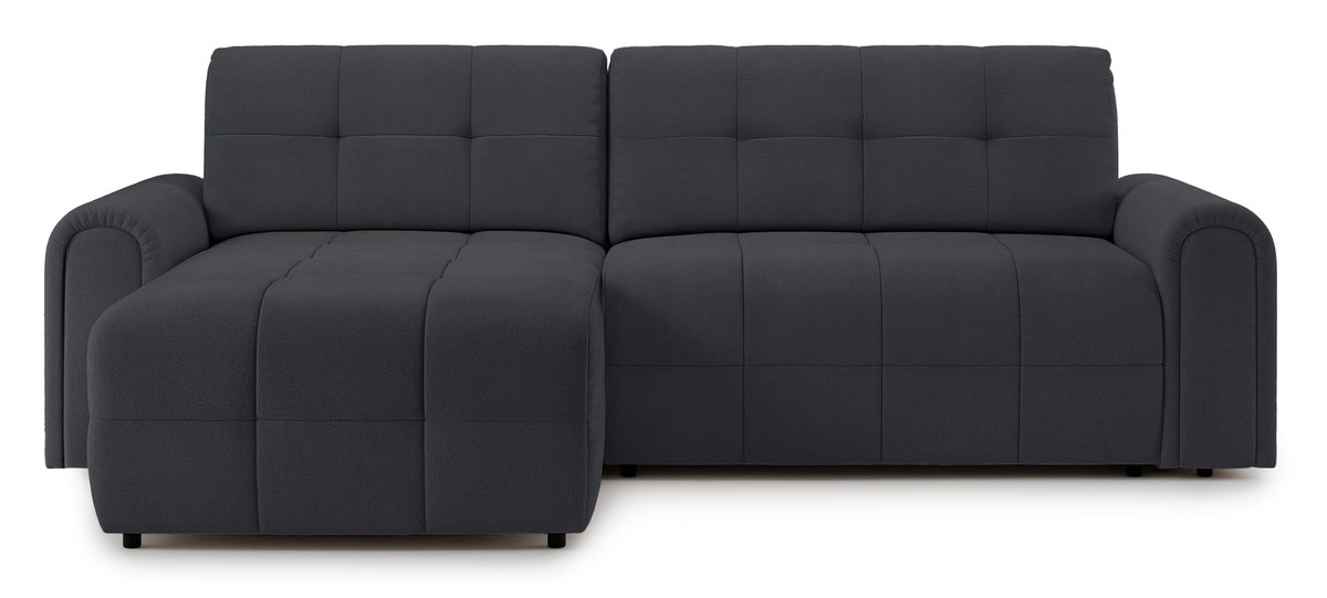 Ecksofa mit Schlaffunktion Simolla, L-förmig, linksseitig, mit Stauraum, dunkelgrauer Chenille-Stoff