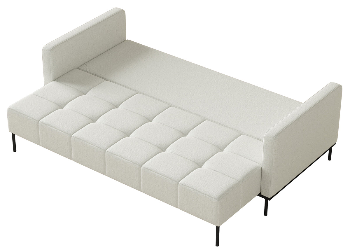 Canapé convertible 3 places Skilia avec pouf en chenille hydrofuge gris-beige