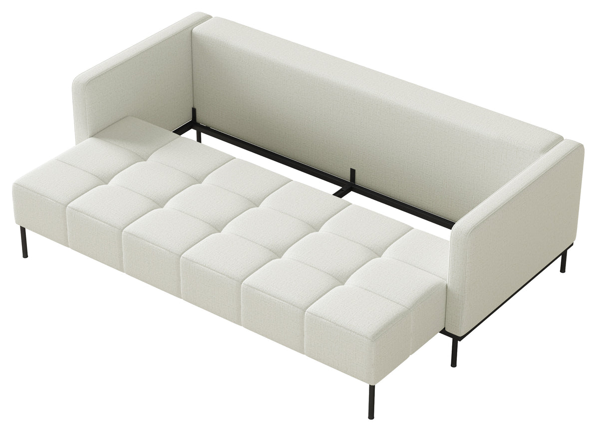 Canapé convertible 3 places Skilia avec pouf en chenille hydrofuge gris-beige