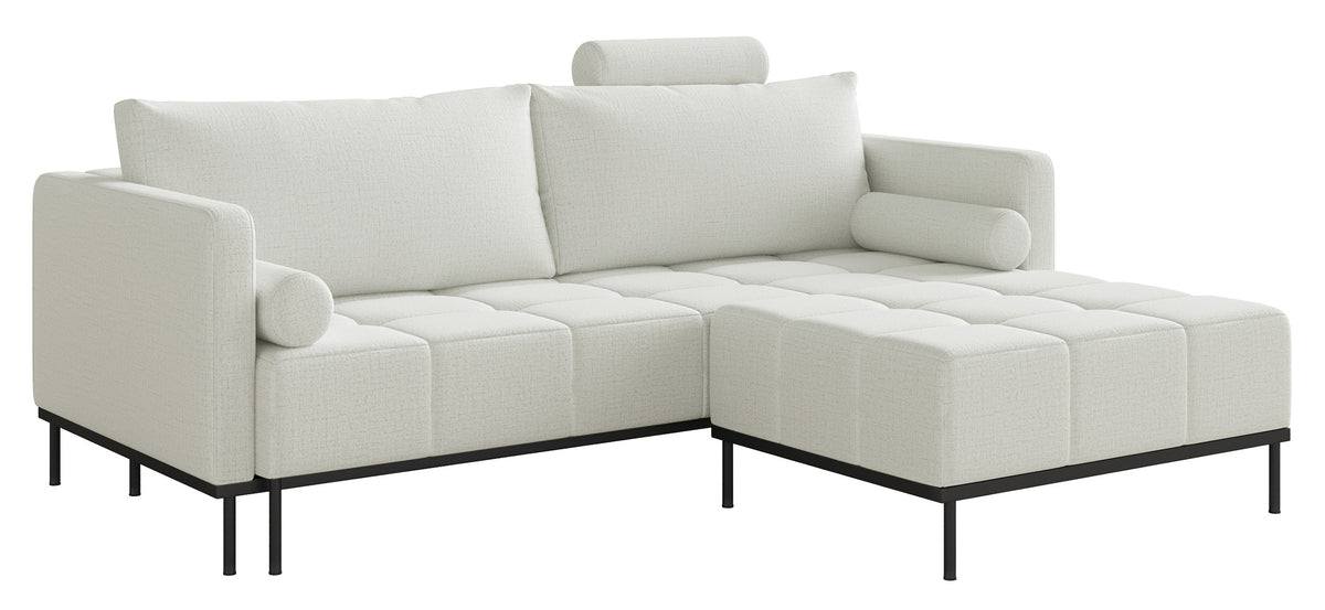Canapé convertible 3 places Skilia avec pouf en chenille hydrofuge gris-beige