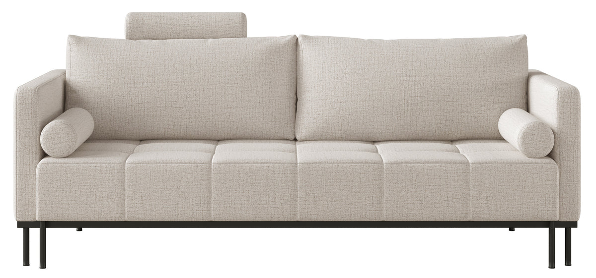 Canapé-lit 3 places Skilia avec pouf, tissu chenille hydrofuge beige clair