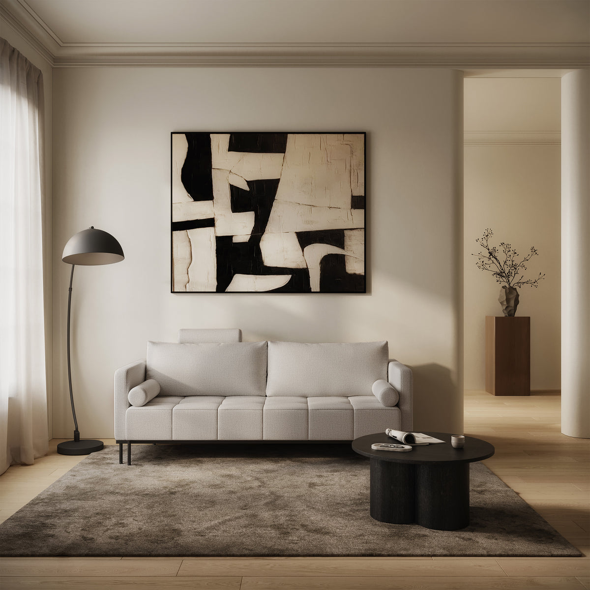 Canapé convertible 3 places Skilia beige clair en chenille hydrofuge