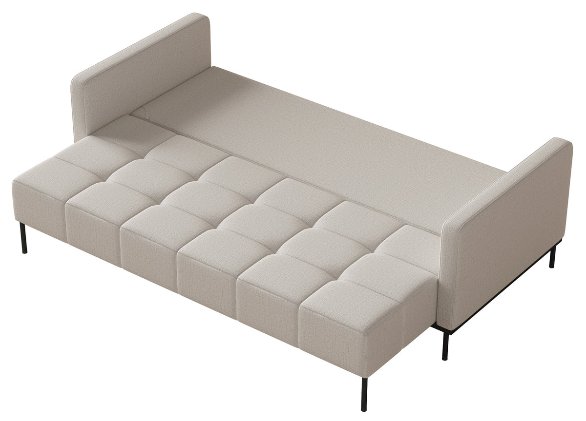 Canapé-lit 3 places Skilia avec pouf, tissu chenille hydrofuge beige clair
