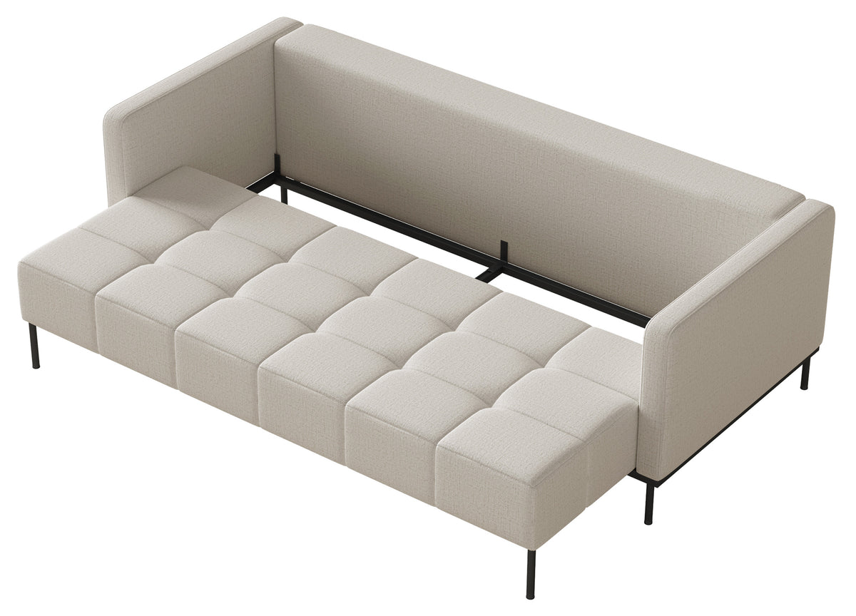 Canapé-lit 3 places Skilia avec pouf, tissu chenille hydrofuge beige clair