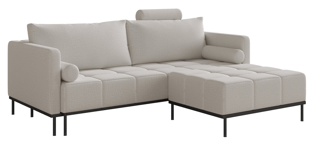 Canapé-lit 3 places Skilia avec pouf, tissu chenille hydrofuge beige clair