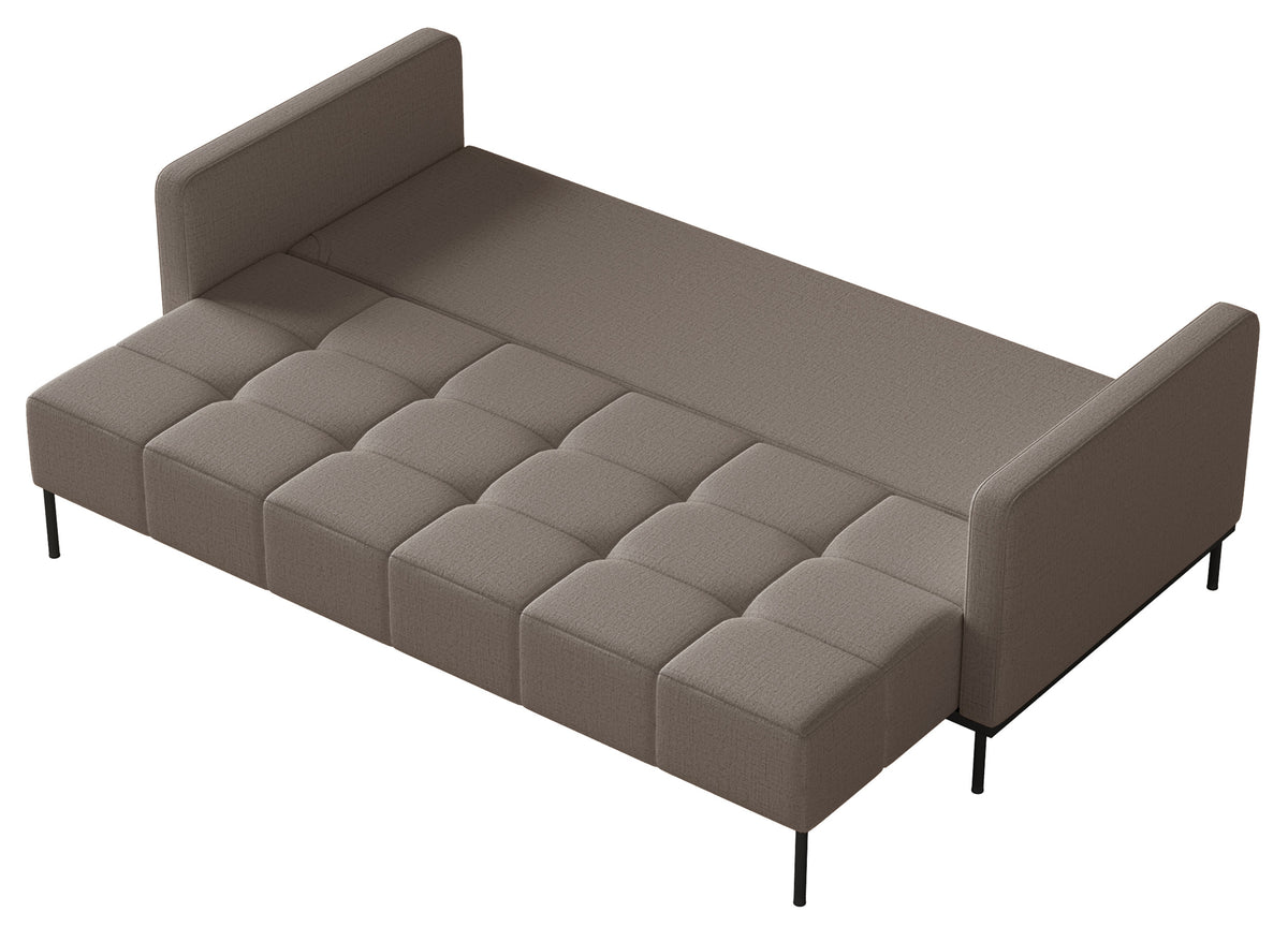 Canapé convertible 3 places Skilia avec pouf, tissu chenille hydrofuge gris brun