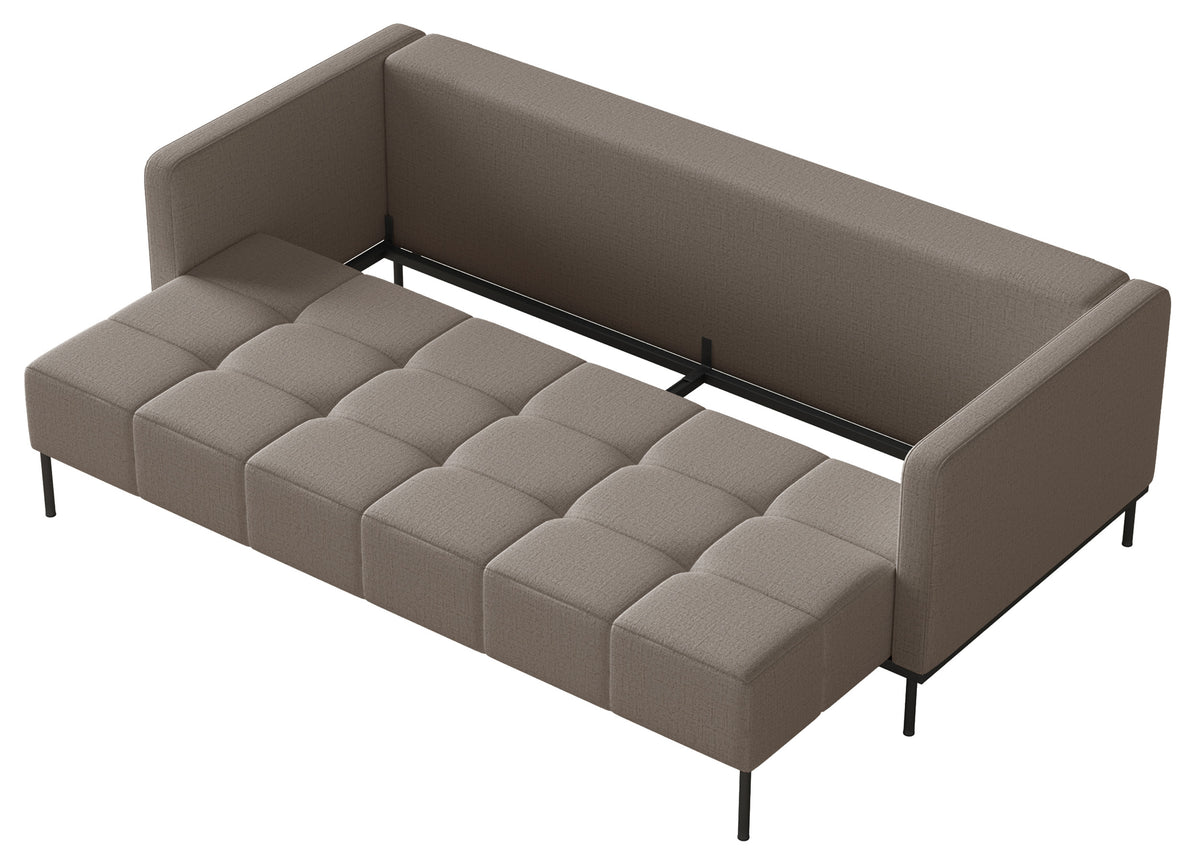 Canapé convertible 3 places Skilia avec pouf, tissu chenille hydrofuge gris brun