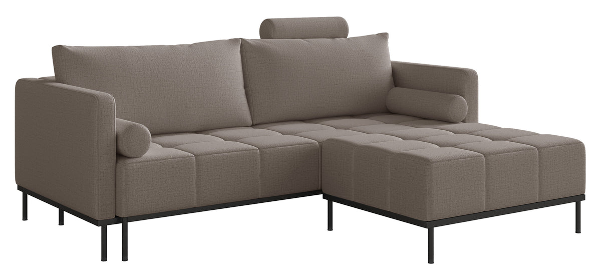 Canapé convertible 3 places Skilia avec pouf, tissu chenille hydrofuge gris brun