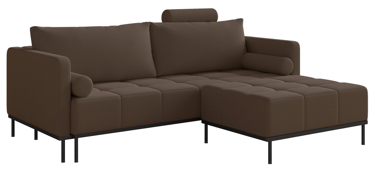 Canapé-lit 3 places Skilia avec pouf, tissu maille marron facile à nettoyer