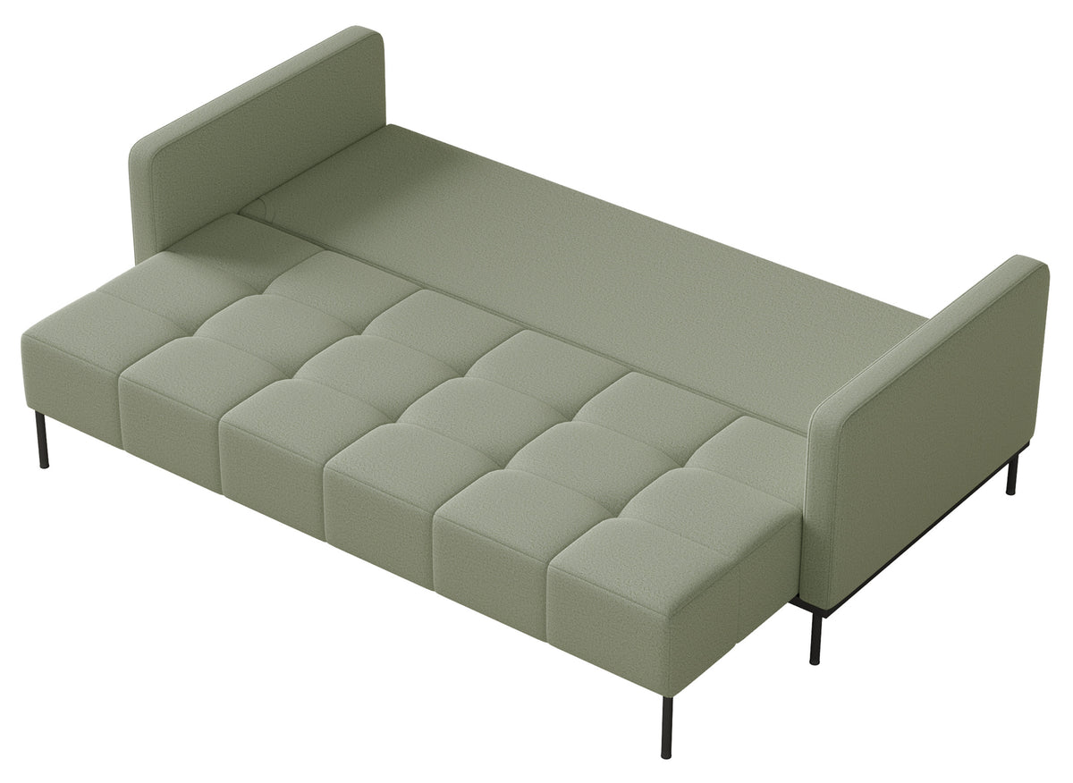 Canapé convertible 3 places Skilia avec pouf en tissu sauge facile à nettoyer