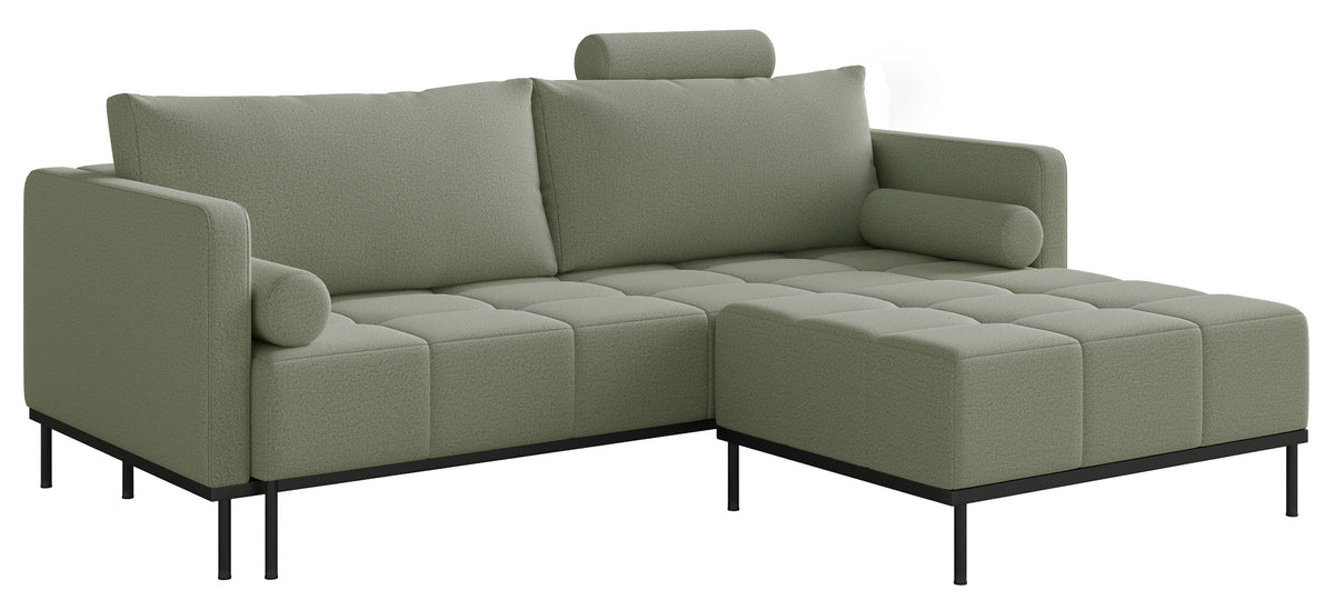 Canapé convertible 3 places Skilia avec pouf en tissu sauge facile à nettoyer