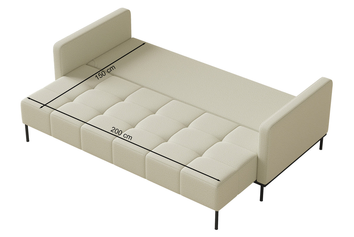 Canapé-lit 3 places Skilia avec pouf, tissu chenille hydrofuge beige clair