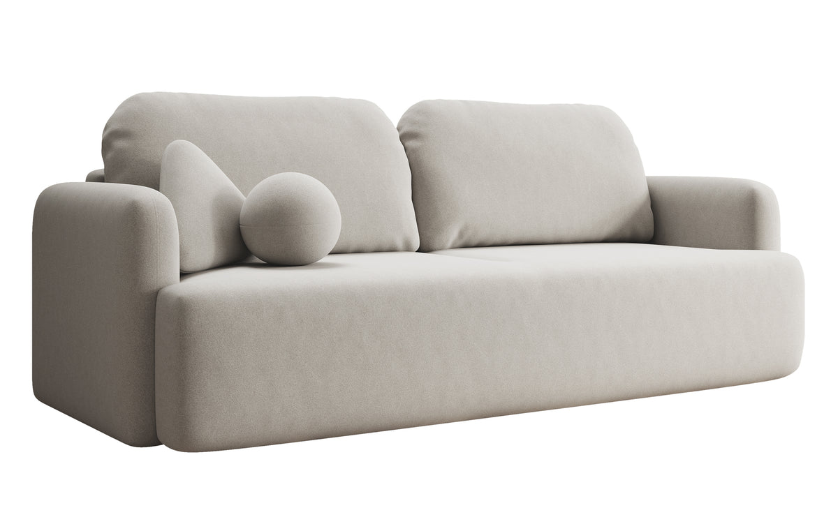 Canapé convertible 3 places Lambina avec rangement, velours crème facile à nettoyer