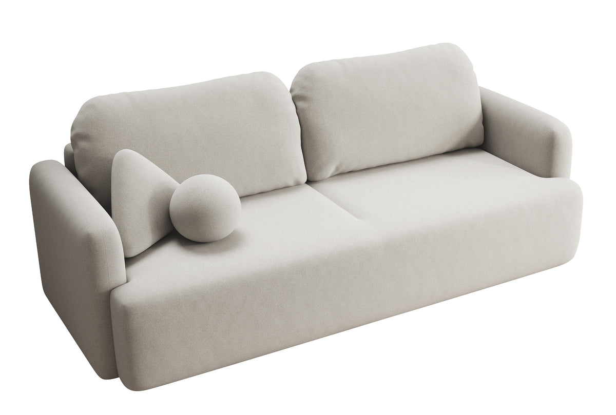 Canapé convertible 3 places Lambina avec rangement, velours crème facile à nettoyer