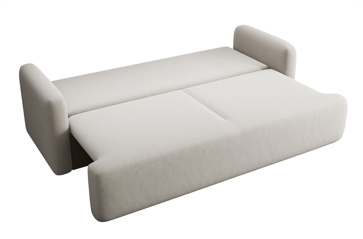 Canapé convertible 3 places Lambina avec rangement, velours crème facile à nettoyer