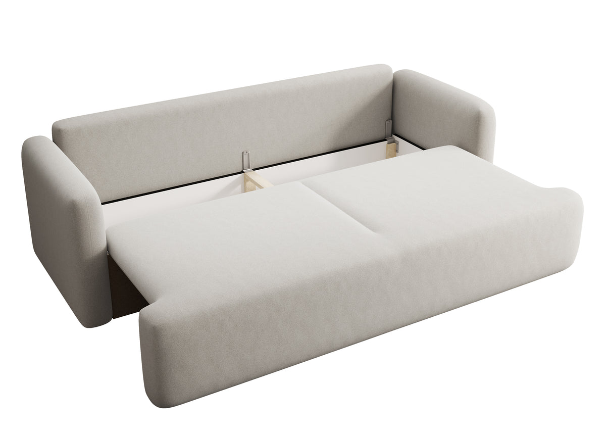 Canapé convertible 3 places Lambina avec rangement, velours crème facile à nettoyer