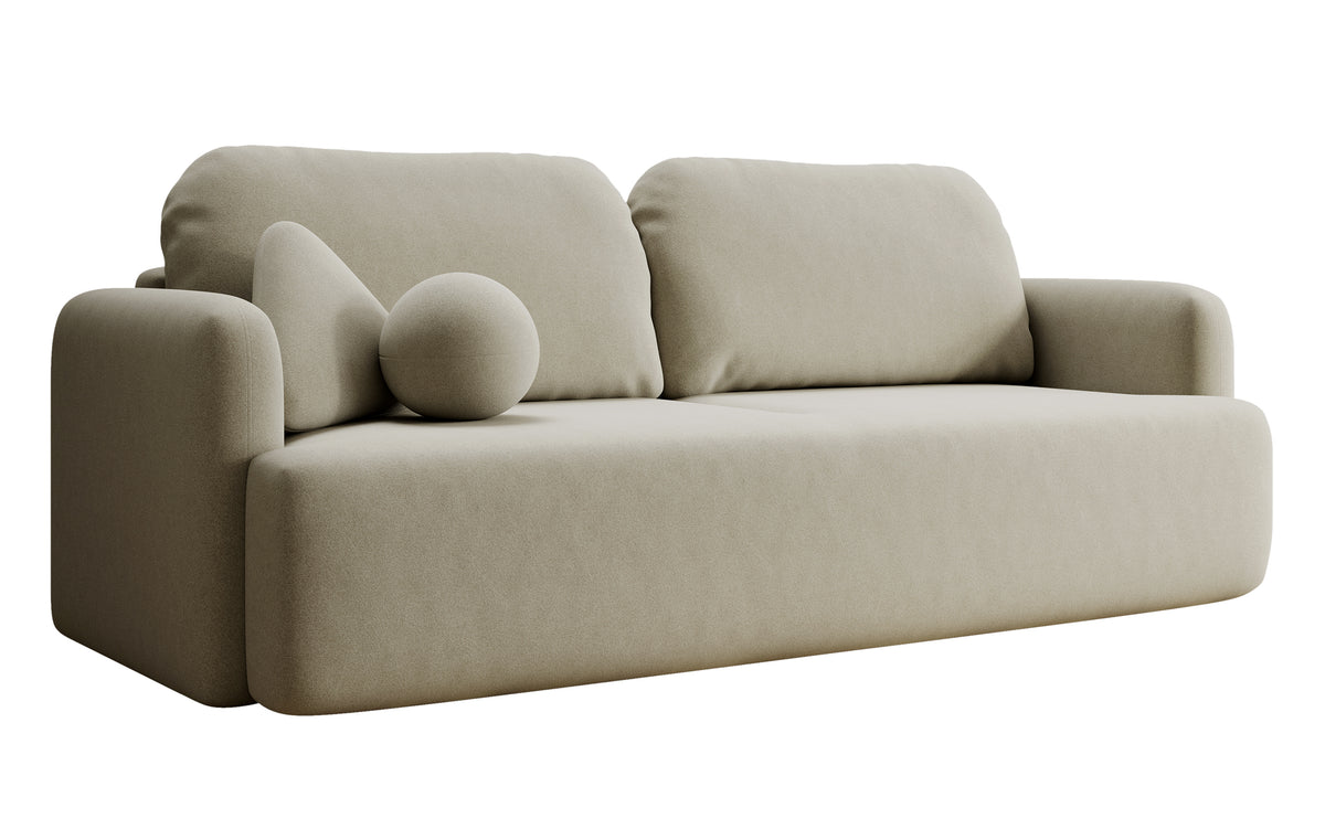 Dreisitziges ausklappbares Sofa Lambina mit Stauraum, beige, pflegeleichter Velours