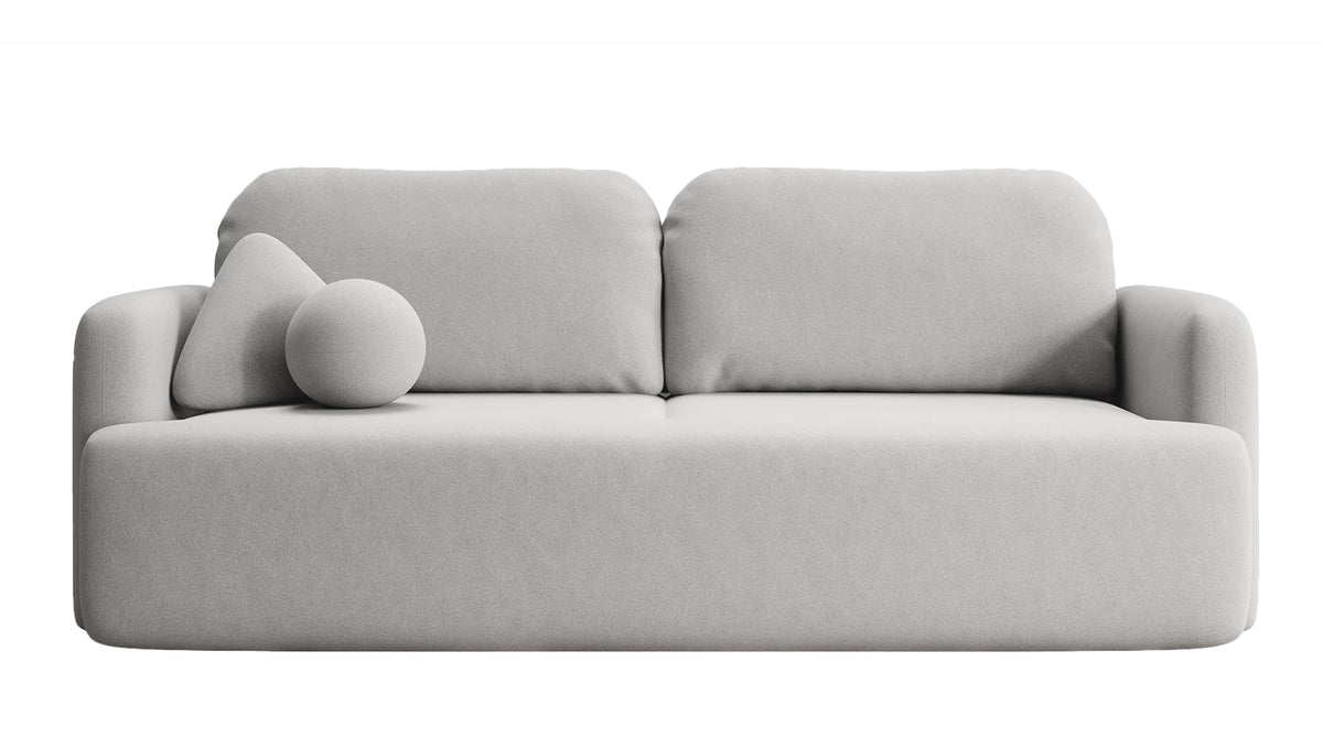 Dreisitziges ausklappbares Sofa Lambina mit Stauraum, grauer Samt, pflegeleicht