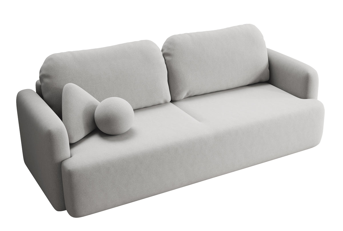 Dreisitziges ausklappbares Sofa Lambina mit Stauraum, grauer Samt, pflegeleicht