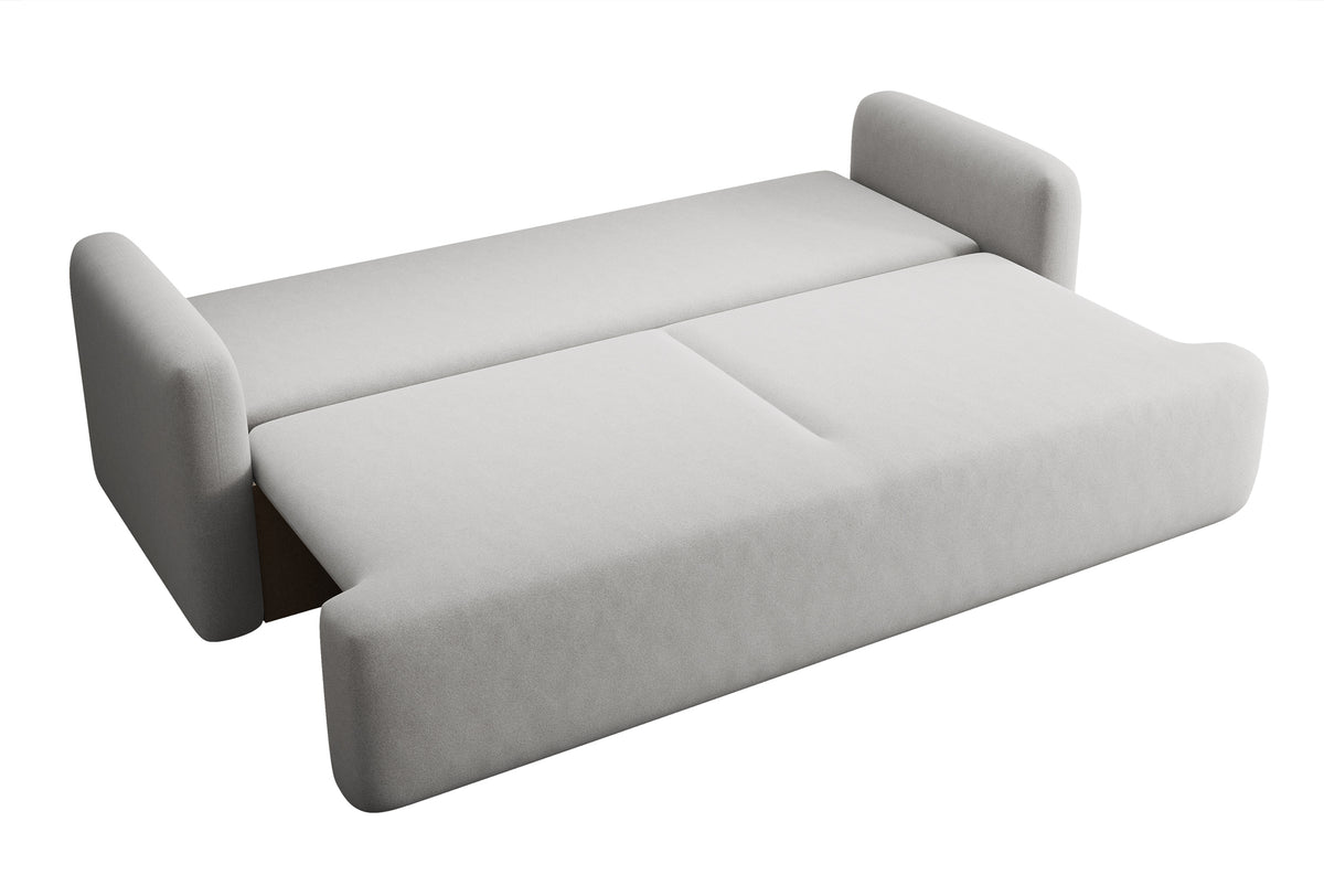Dreisitziges ausklappbares Sofa Lambina mit Stauraum, grauer Samt, pflegeleicht