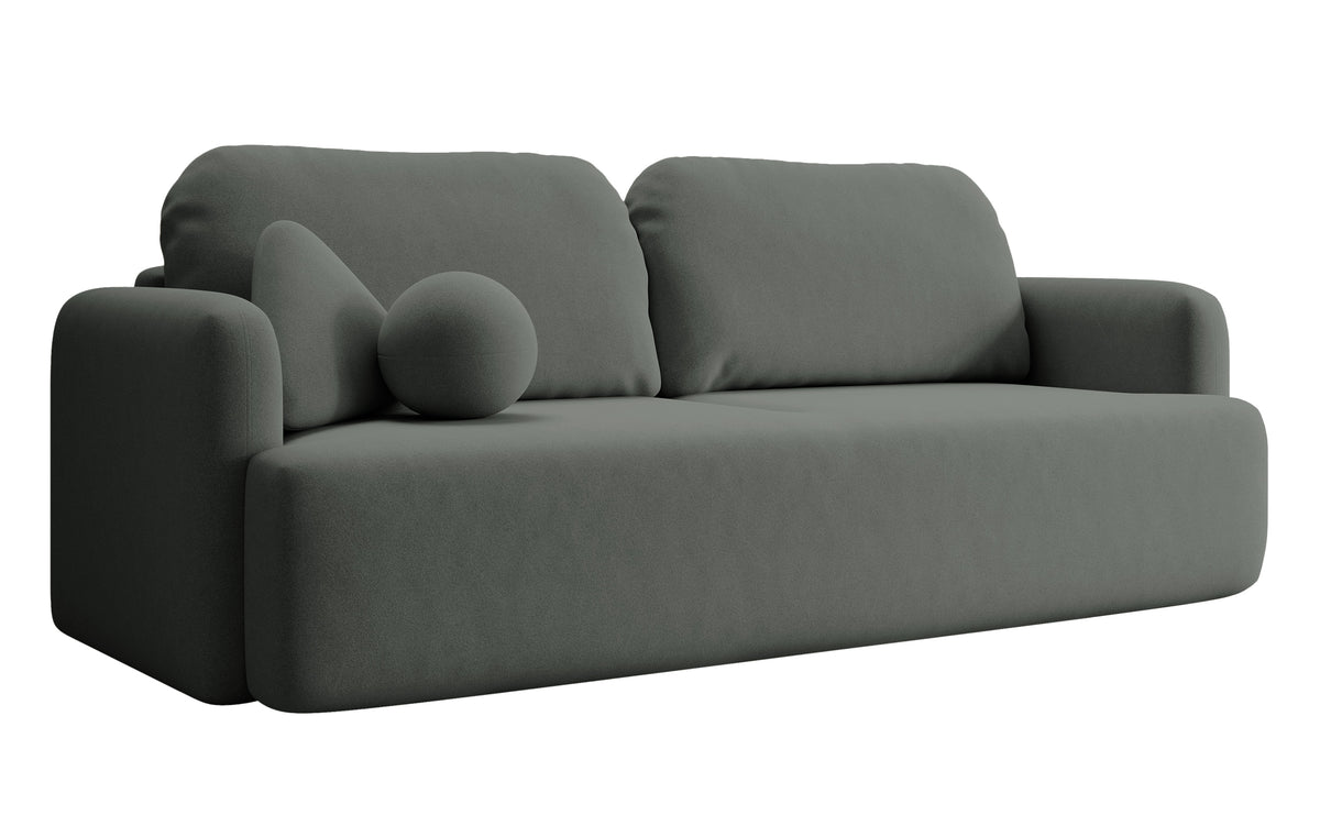 Canapé convertible 3 places Lambina avec coffre, velours gris foncé facile à nettoyer