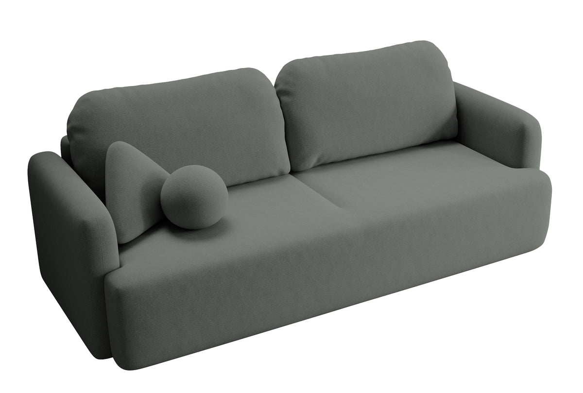 Canapé convertible 3 places Lambina avec coffre, velours gris foncé facile à nettoyer