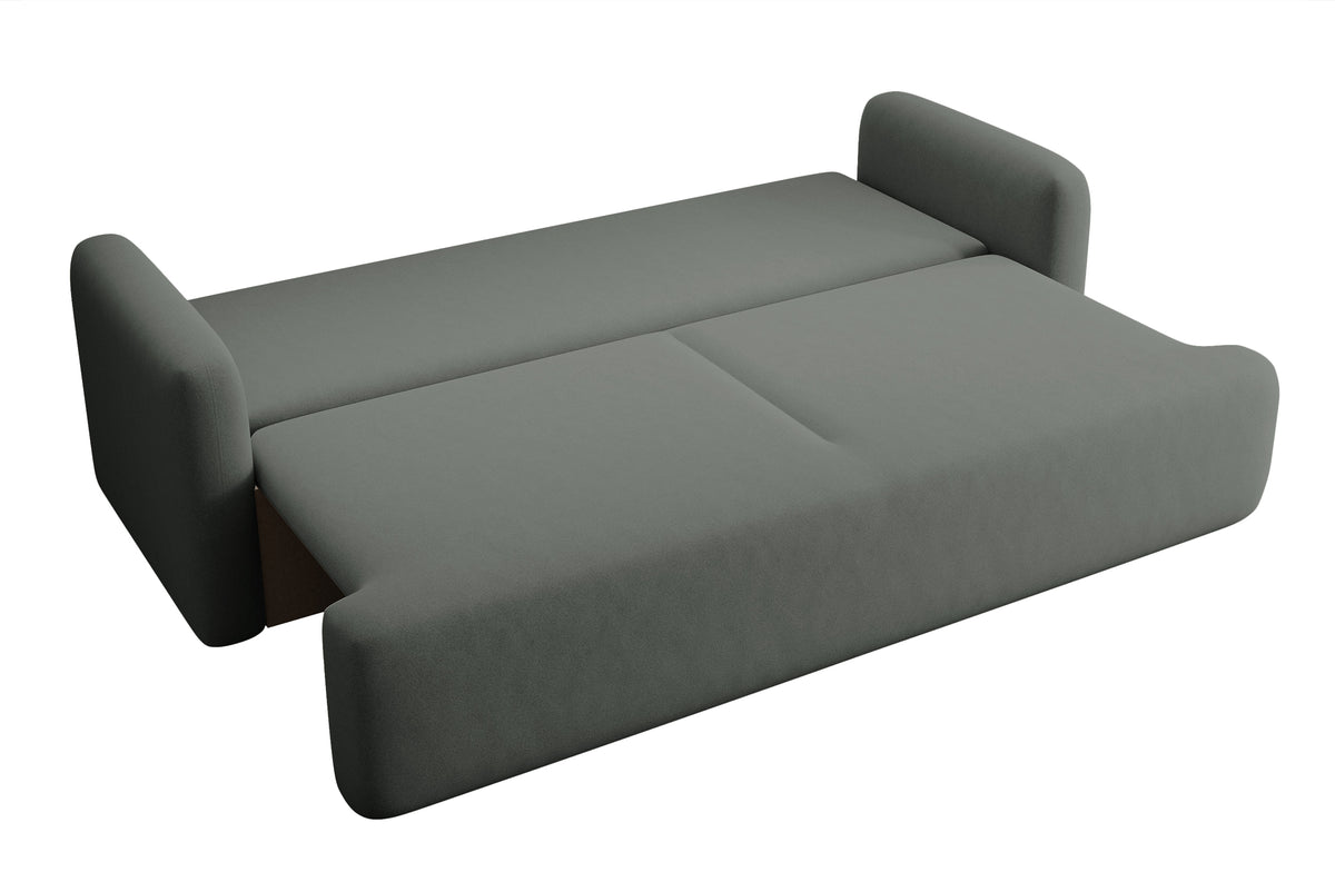 Canapé convertible 3 places Lambina avec coffre, velours gris foncé facile à nettoyer