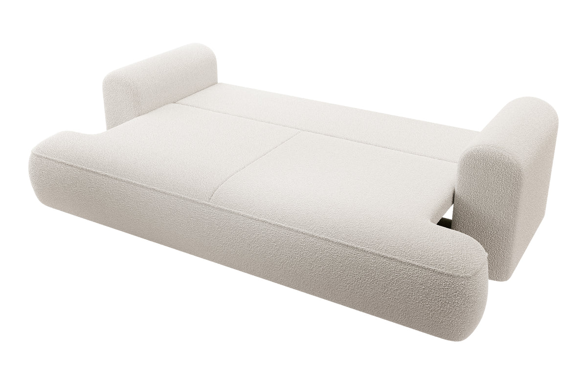 Canapé convertible 3 places Ovo avec coffre, crème boucle