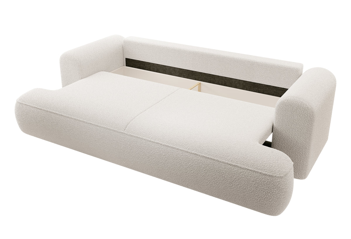Canapé convertible 3 places Ovo avec coffre, crème boucle