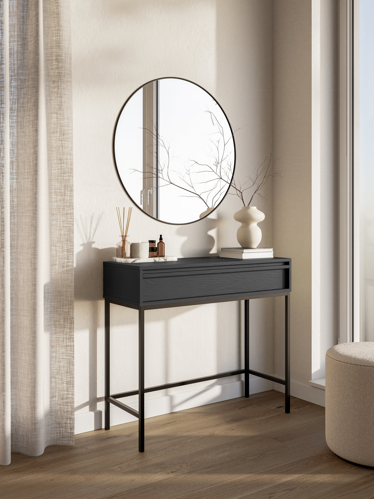 Evo-Konsole mit Schublade und Gestell 90 cm Schwarz