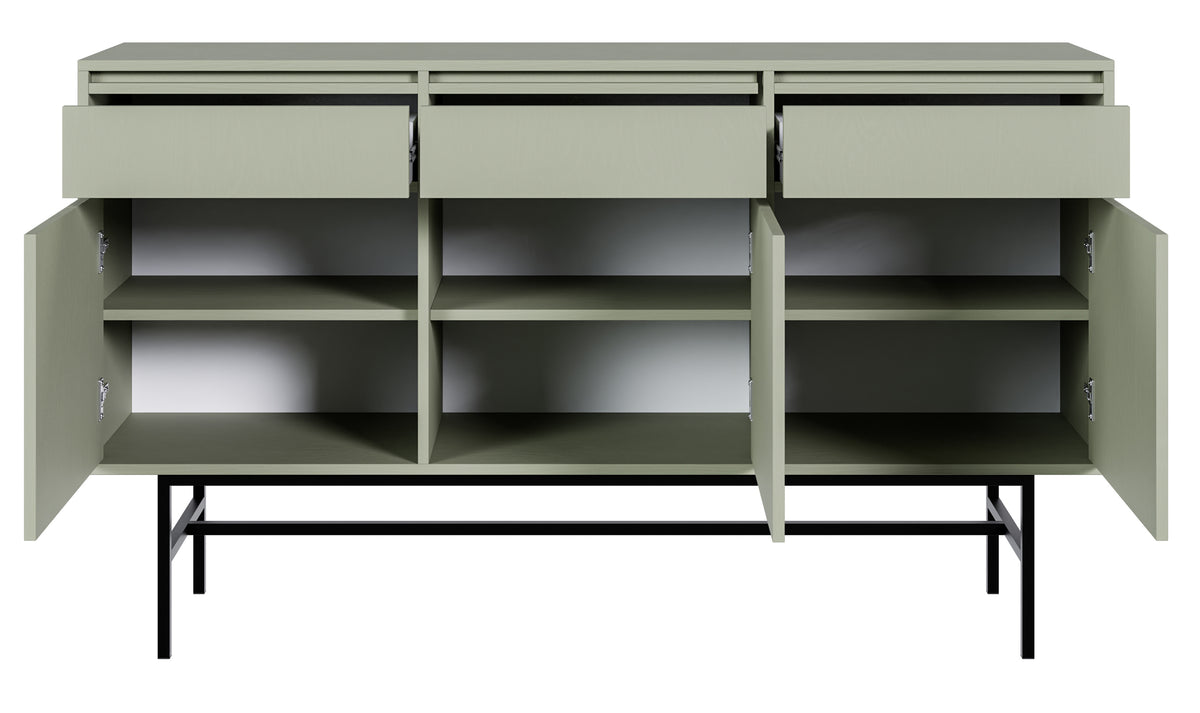 Commode trois portes Evo avec tiroirs et cadre 154 cm Sauge