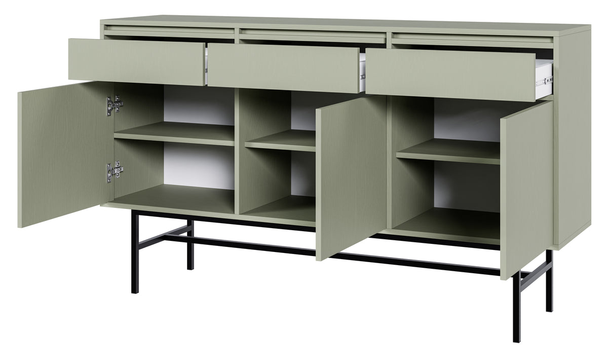Commode trois portes Evo avec tiroirs et cadre 154 cm Sauge
