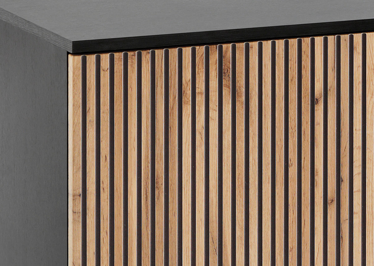 Meuble TV Tosena trois portes avec éclairage LED 154 cm Noir/Chêne Wotan
