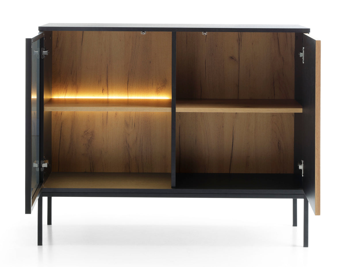 Commode Tosena 2 portes avec éclairage LED 104 cm Noir/Chêne Wotan