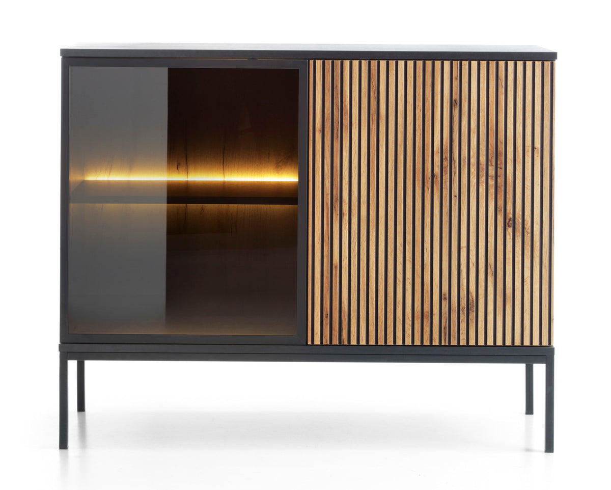 Commode Tosena 2 portes avec éclairage LED 104 cm Noir/Chêne Wotan