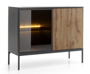 Commode Tosena 2 portes avec éclairage LED 104 cm Noir/Chêne Wotan