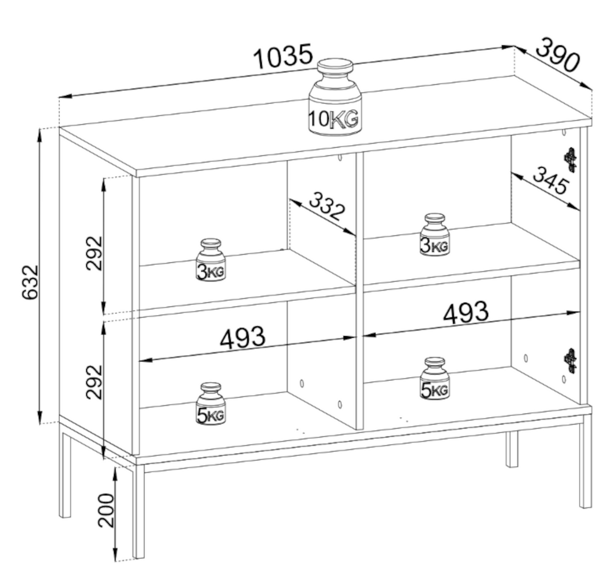 Commode Tosena 2 portes avec éclairage LED 104 cm Noir/Chêne Wotan