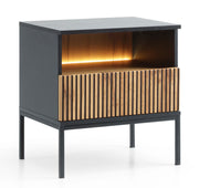 Table de chevet Tosena avec tiroir et éclairage LED 54 cm Noir/Chêne Wotan
