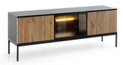 Meuble TV Tosena trois portes avec éclairage LED 154 cm Noir/Chêne Wotan