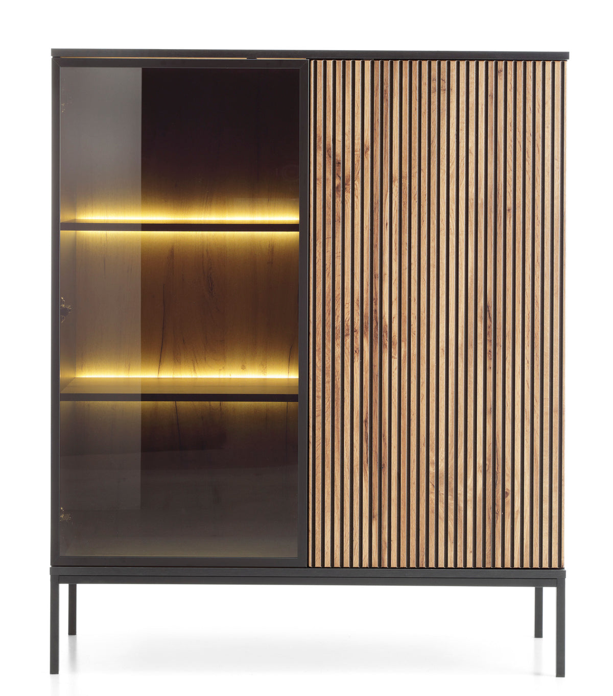 Vitrine Tosena 2 portes avec éclairage LED 104 cm Noir/Chêne Wotan