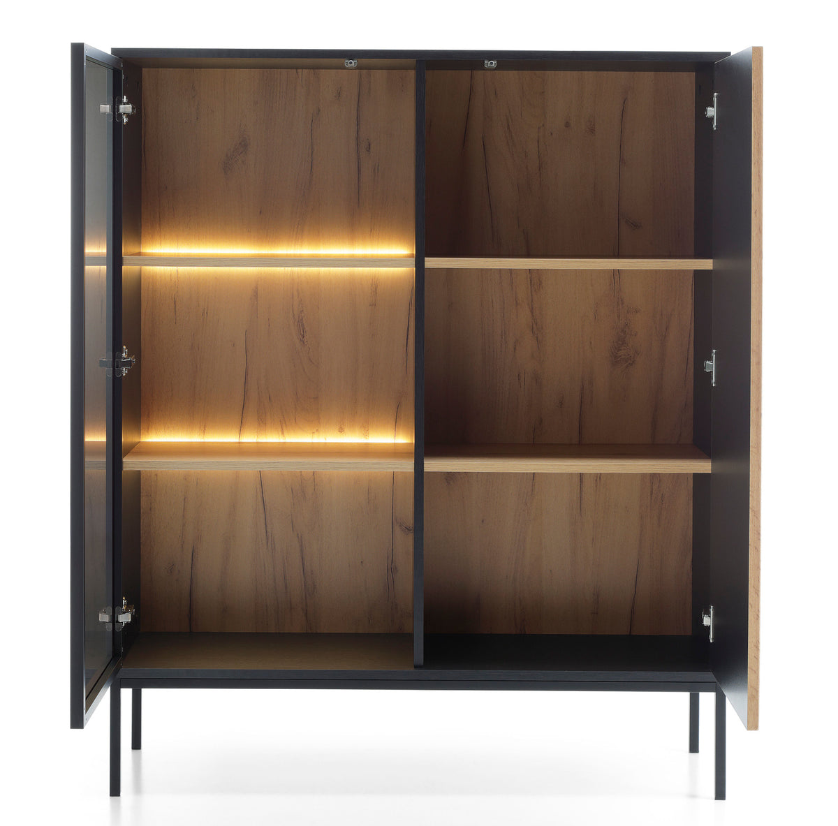 Vitrine Tosena 2 portes avec éclairage LED 104 cm Noir/Chêne Wotan