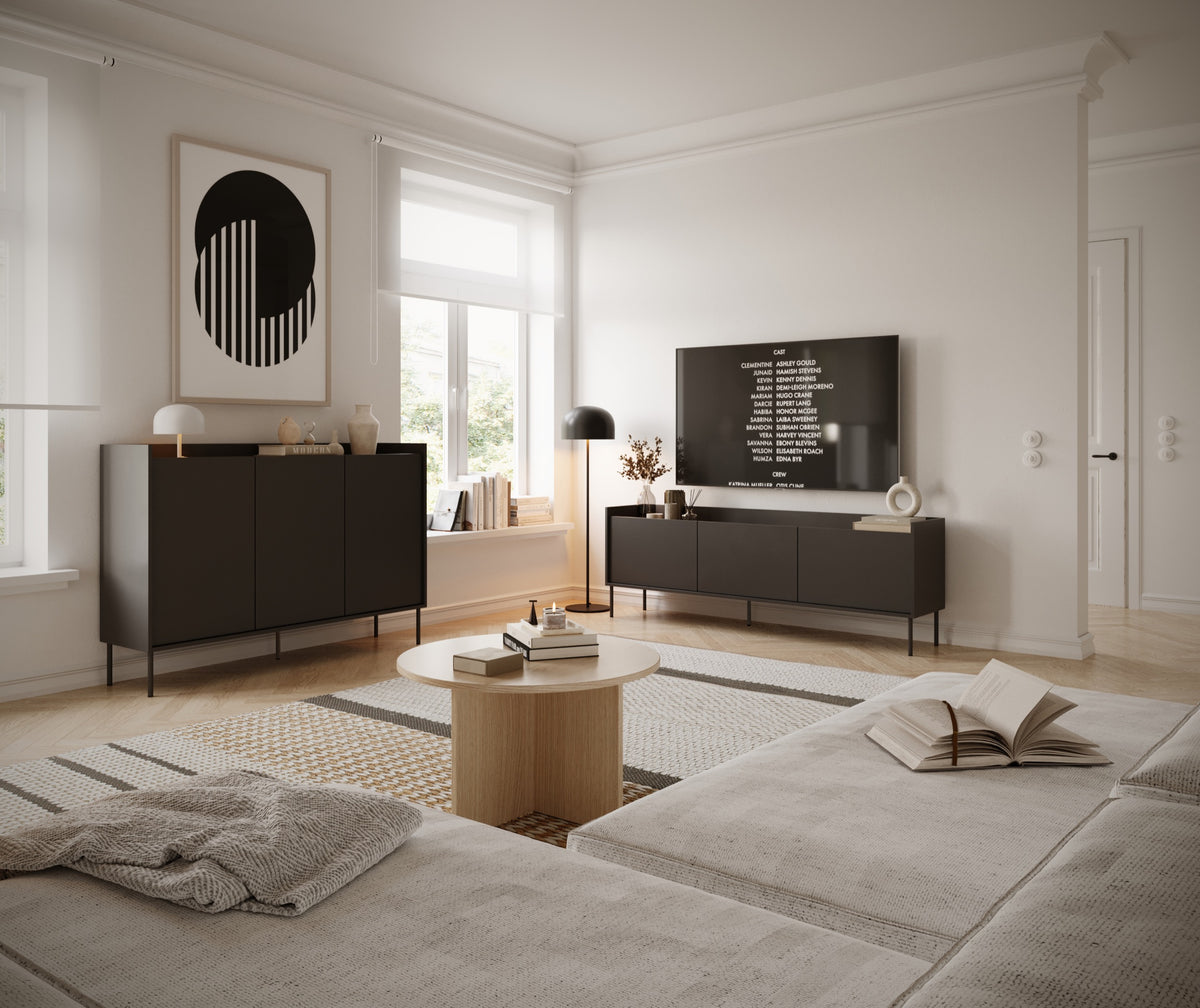 Meuble TV Tovi 3 portes 140 cm noir/noix Wisconsin
