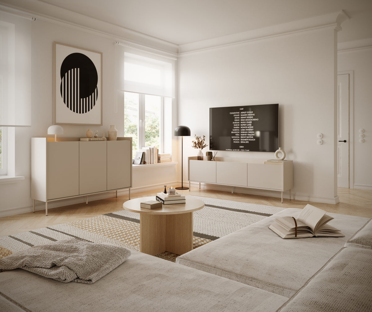TV-Schrank Tovi, dreitürig, 140 cm, Kaschmir/Lindberg-Eiche