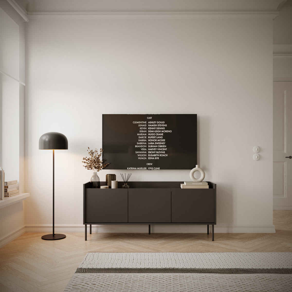 Meuble TV Tovi 3 portes 140 cm noir/noix Wisconsin