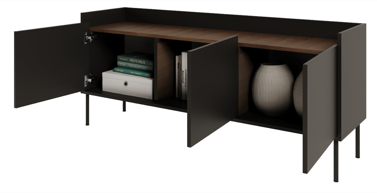 Meuble TV Tovi 3 portes 140 cm noir/noix Wisconsin