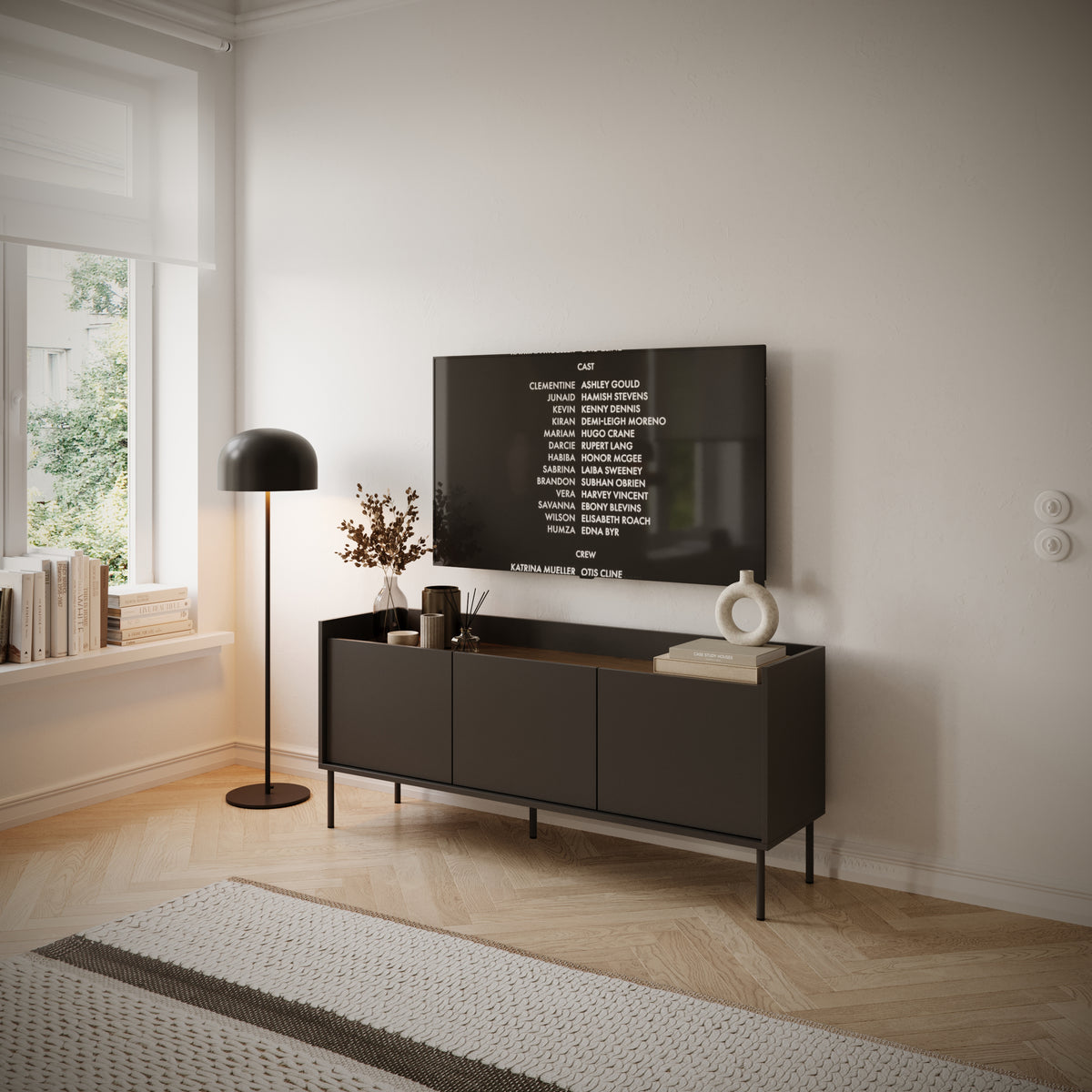 Meuble TV Tovi 3 portes 140 cm noir/noix Wisconsin