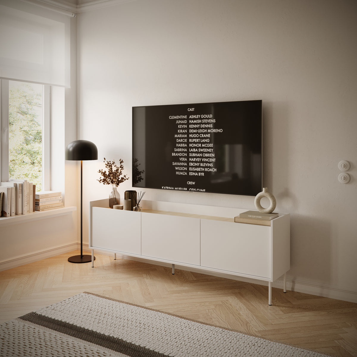 Meuble TV Tovi 3 portes 175 cm blanc/chêne Lindberg